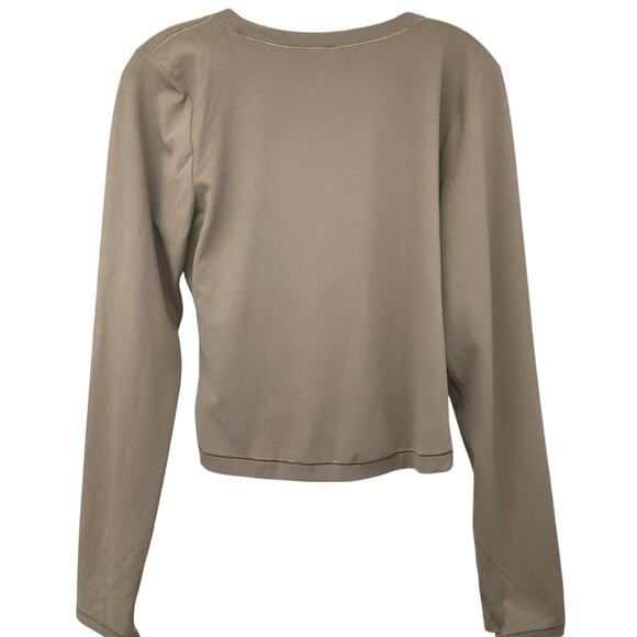 Athleta Encore Taupe Wrap Ballet V-Neck Yoga Top Shirt Large Stretch - Picture 2 of 6